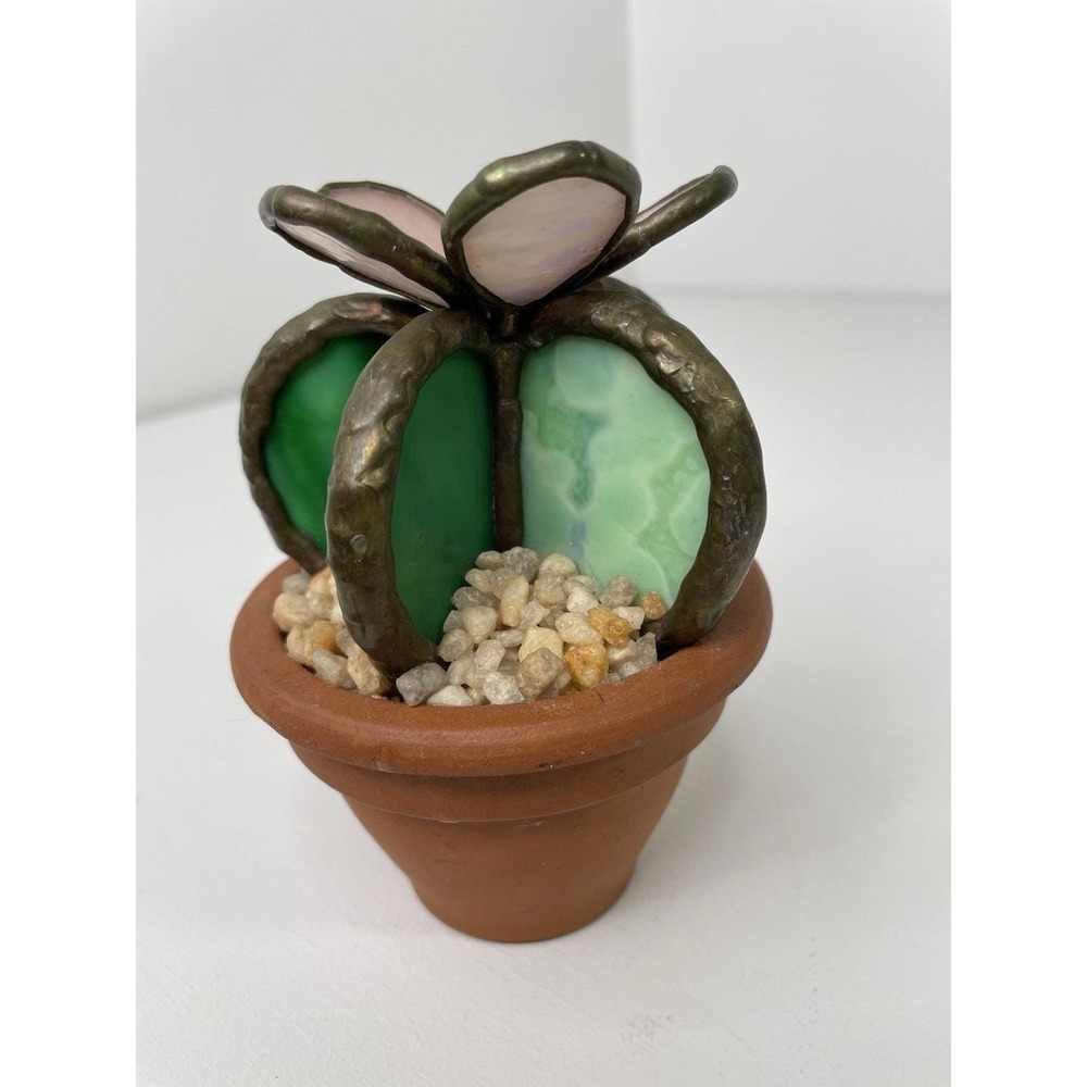 Stained Glass Cactus With Pink Flower Terracotta Pot 5"x3" Handmade Gift Décor - Picture 3 of 14